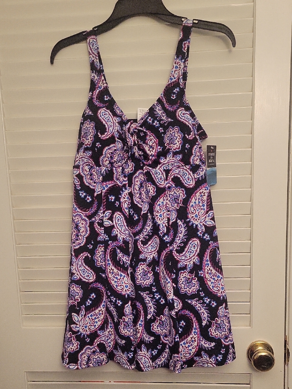 New With Tags Swim Solutions Black Swim Dress with Purple & Pink Paisley